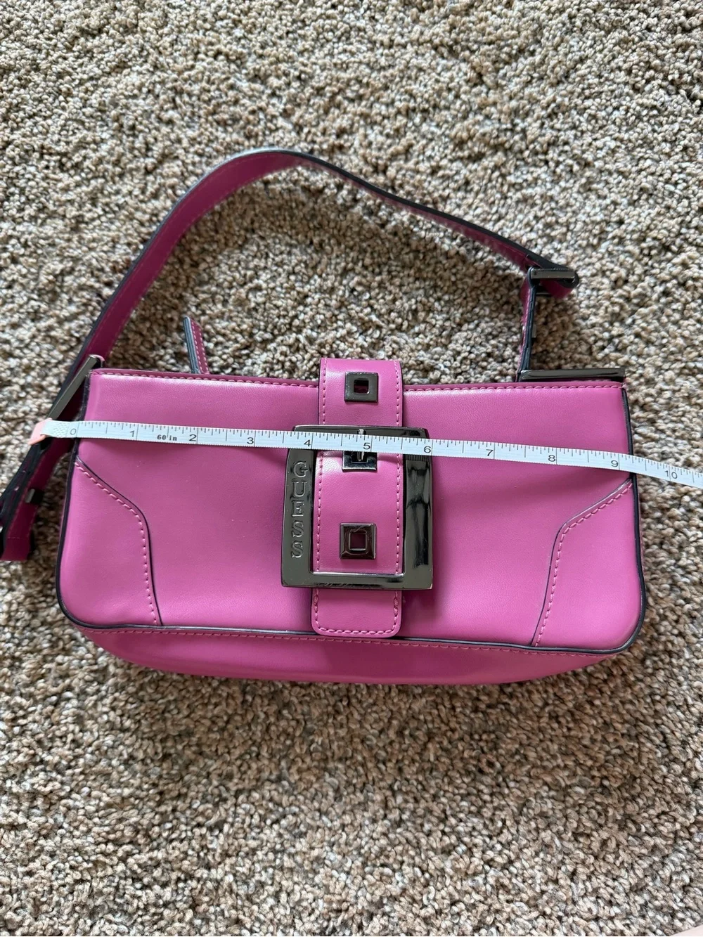 GUESS Vintage Bright Pink Shoulder Bag with Large Buckle & Vtg Light Blue Wallet
